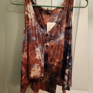 Tie-Dye Button Front Tank Top in Brown & Blue - Sparkle & Fade